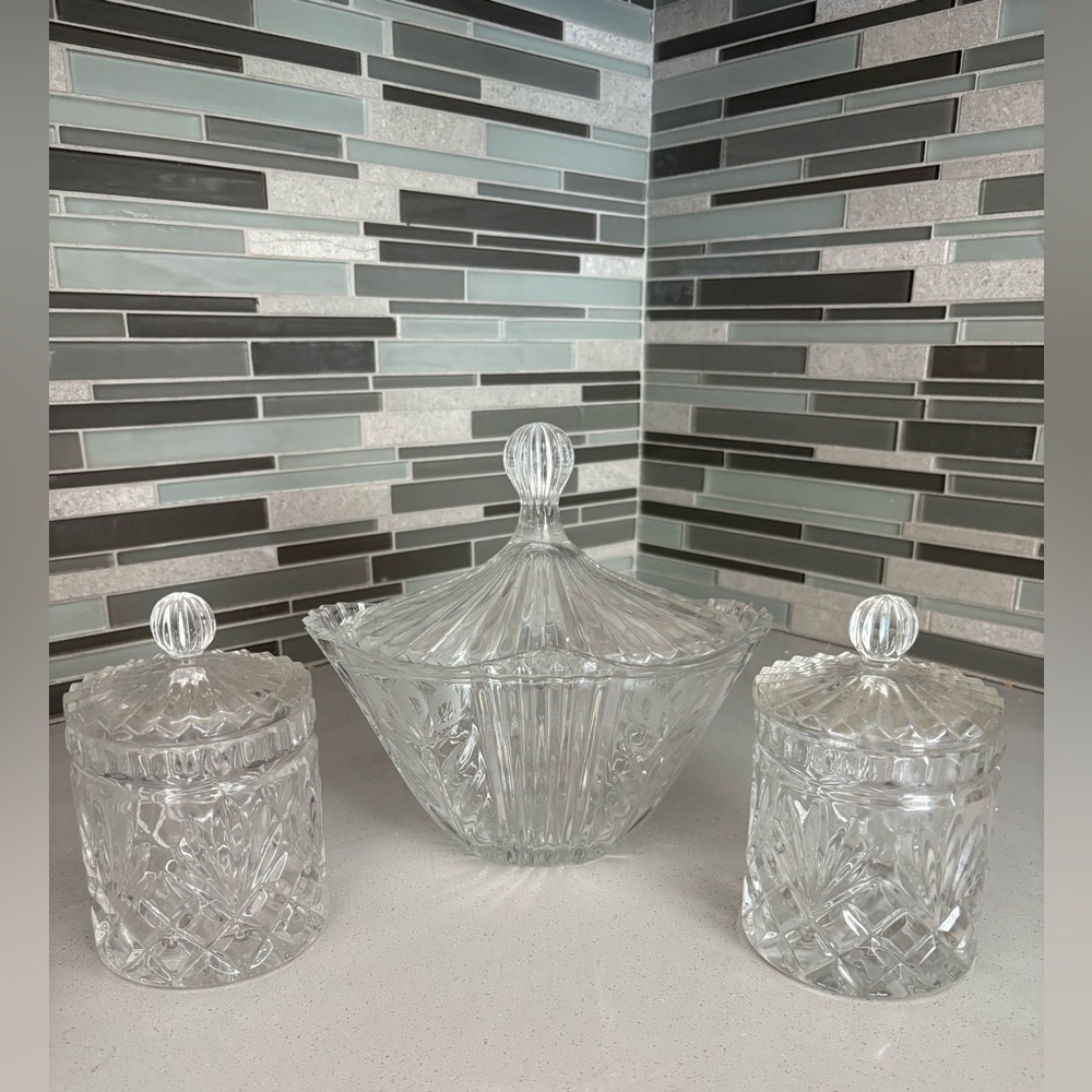 🏡Vintage Crystal Clear Industries Storage Jars Set of (3)